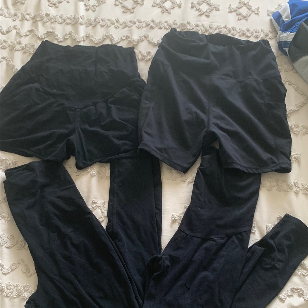 Black Maternity Leggings and Shorts Set